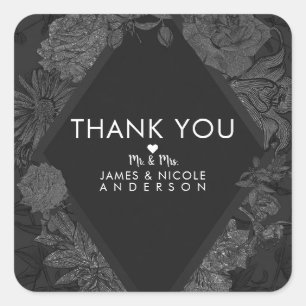 Grijs Zwarte Elegante Diamant Vintage Bloemen Brui Vierkante Sticker