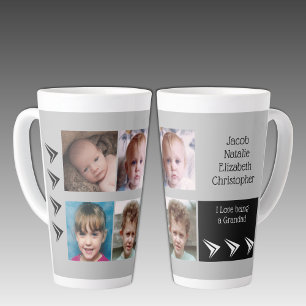 Grijs zwarte liefde als opa met foto's latte mok
