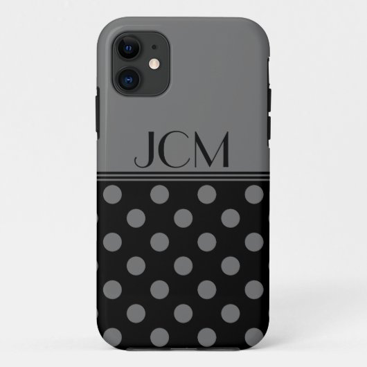 Grijs/Zwarte Stippen Monogram Case-Mate iPhone Case (Achterkant)
