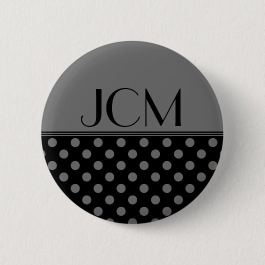 Grijs/Zwarte Stippen Monogram Ronde Button 5,7 Cm (Voorkant)