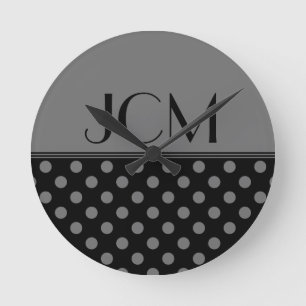 Grijs/Zwarte Stippen Monogram Ronde Klok