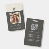 Grijsbeige QR-code moderne minimalistische foto ab Badge (Voor- en achterkant)