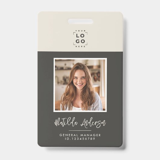 Grijsbeige QR-code moderne minimalistische foto ab Badge (Voorzijde)