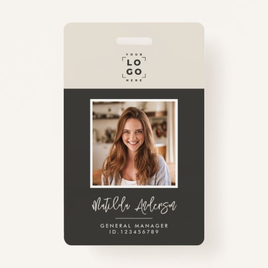 Grijsbeige QR-code moderne minimalistische foto ab Badge (Voorkant)