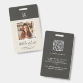 Grijsbeige QR-code moderne minimalistische foto ab Badge (Voor- en achterkant)