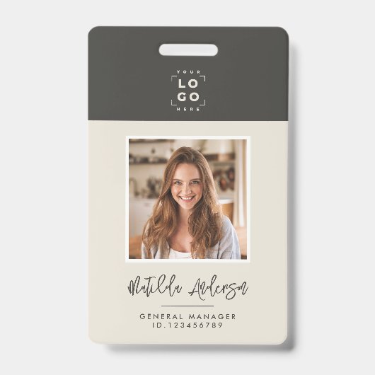 Grijsbeige QR-code moderne minimalistische foto ab Badge (Voorzijde)