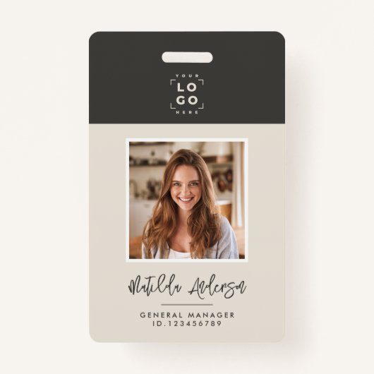 Grijsbeige QR-code moderne minimalistische foto ab Badge (Voorkant)