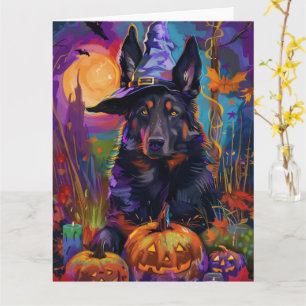 Grijsbelgische herder Halloween Hekserij Pompoen Kaart