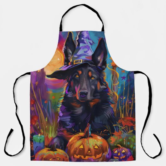 Grijsbelgische-herderhalloweenheksPompoen Schort (Voorkant)