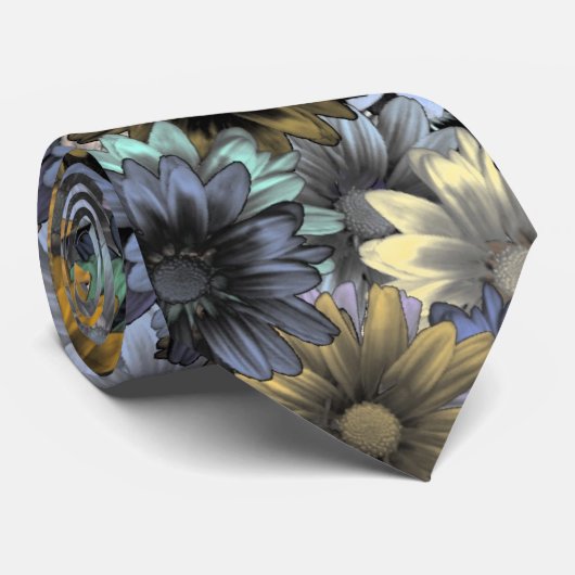Grijsblauw bloempatroon stropdas (Opgerold)