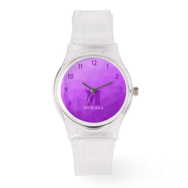 Grijsblauw geometrisch meshpatroon Monogram Horloge (Voorkant)