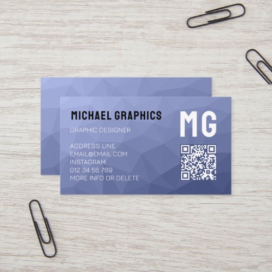 Grijsblauw geometrisch meshpatroon QR-code Monogra Visitekaartje (Voorkant / Achterkant in situ)