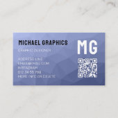 Grijsblauw geometrisch meshpatroon QR-code Monogra Visitekaartje (Voorkant)