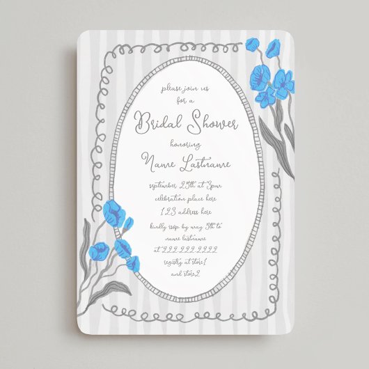 Grijsblauw grillig handgeschilderd Vrijgezellenfee Kaart