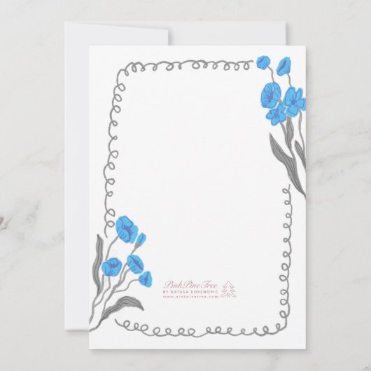 Grijsblauw grillig handgeschilderd Vrijgezellenfee Kaart (Achterkant)