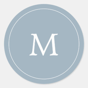 Grijsblauw minimalistisch eenvoudig monogram bruil ronde sticker