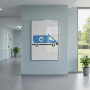 Grijsblauwe ambulanceposter poster