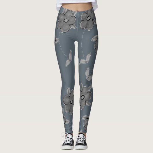 Grijsblauwe bloemige Leggings (Voorkant)
