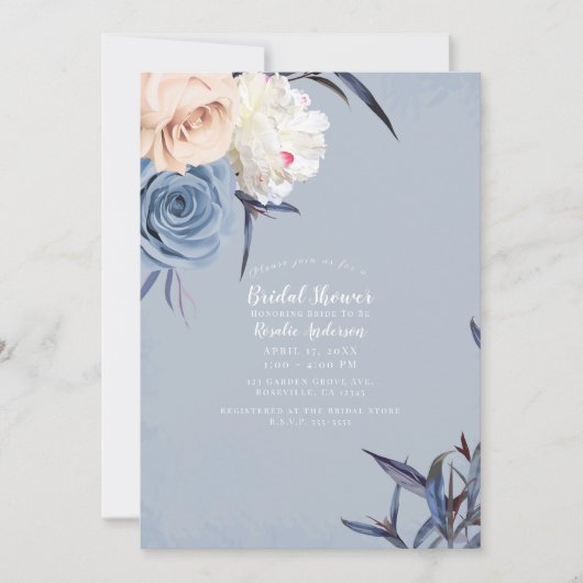 Grijsblauwe en perzikfleurige bruidsdouche met een kaart (Voorkant)