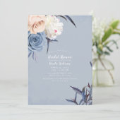 Grijsblauwe en perzikfleurige bruidsdouche met een kaart (Staand voorkant)