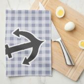 Grijsblauwe gingham; anker theedoek (Quarter Fold)