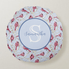 Grijsblauwe Kardinaalvogels Persoonlijk Monogram Rond Kussen