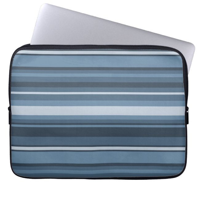Grijsblauwe strepen laptop sleeve (Voorkant)