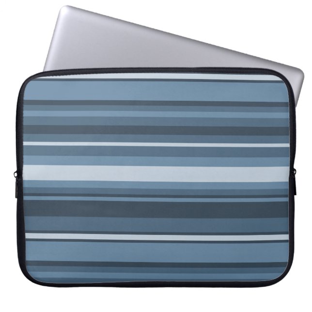 Grijsblauwe strepen laptop sleeve (Voorkant)