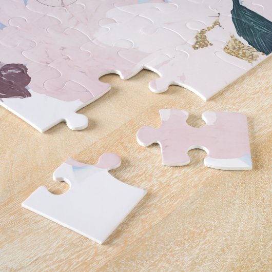  grijsblauwe Waterverf Roze en witte Floral Legpuzzel (Zijkant)