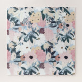  grijsblauwe Waterverf Roze en witte Floral Legpuzzel (Horizontaal)