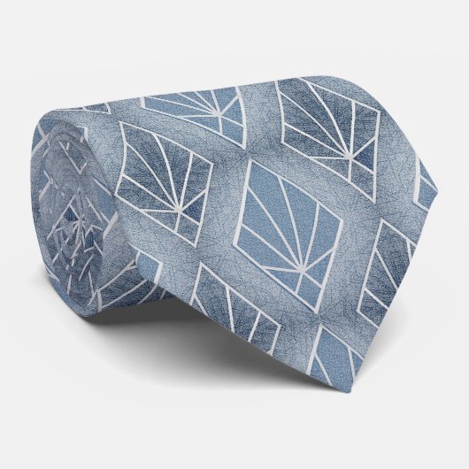 Grijsblauwe witte diamanten Art Deco patroon Stropdas (Opgerold)
