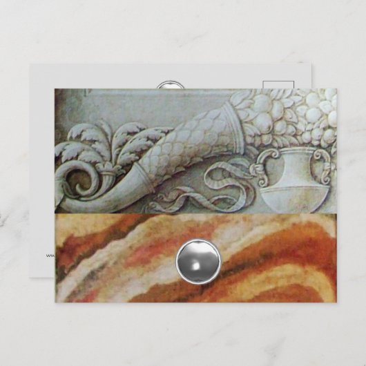 GRIJSBRUINE CORNUCOPIE MET WITTE EDELSTEEN FEESTDAGENKAART (Voorkant / Achterkant)