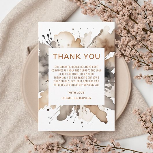 Grijsbruine Waterverf herfstbruiloft Bedankkaart