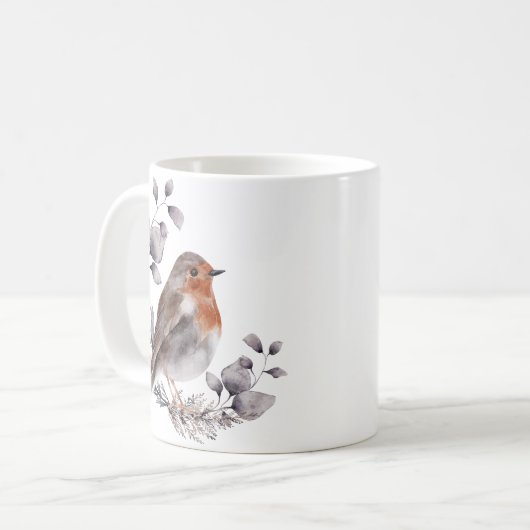 Grijsbruine Waterverf Robin Bird Coffee Mok (Voorkant links)
