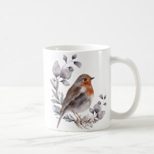 Grijsbruine Waterverf Robin Bird Coffee Mok