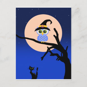 Grijselige Halloween Nacht met Uilen Ansichtkaart Briefkaart