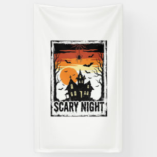 Grijseligr Nacht Spokenhuis Vintage Halloween T-sh Spandoek