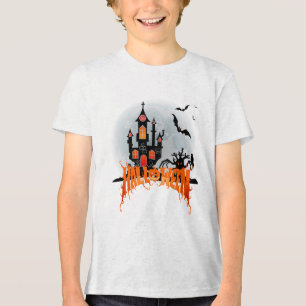 Grijseligr Spookkasteel Halloween Jongeren Vleermu Tri-Blend Shirt