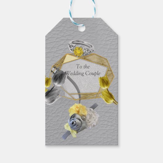 Grijsgele tulpen op textuur cadeaulabel (Voorkant)