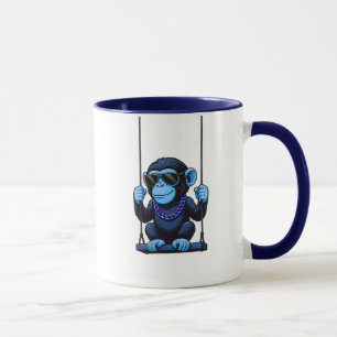 Grijsgestileerde kaartmug met gulzige blauwe zweng mok