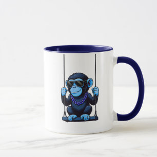 Grijsgestileerde kaartmug met gulzige blauwe zweng mok