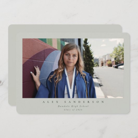 Grijsgroen Eenvoudig, modern Afstuderen met één fo Aankondiging (Voorkant / Achterkant)