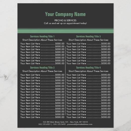 Grijsgroene eenvoudige rand prijstabel 4 flyer (Voorkant)