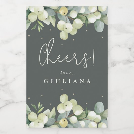 Grijsgroene Snowberry+Eucalyptus Bachelorette Mini Wijn Etiket (Enkel label)