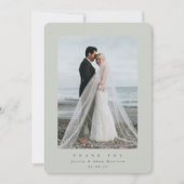 Grijsgroene ultra-minimale enkelvoudige fotobruilo bedankkaart (Voorkant)