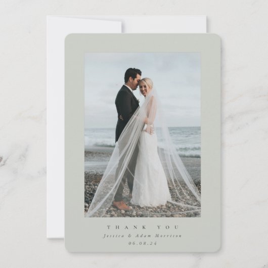 Grijsgroene ultra-minimale enkelvoudige fotobruilo bedankkaart (Voorkant)