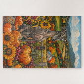 Grijsherder Hond Herfst Oogst Dankdag Legpuzzel (Horizontaal)