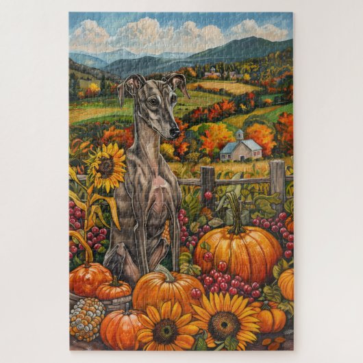 Grijsherder Hond Herfst Oogst Dankdag Legpuzzel (Verticaal)