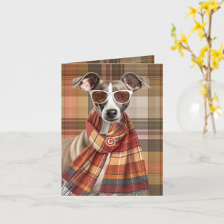 Grijshond en herfst Plaid Monogram Kaart