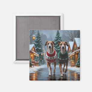 Grijshond Honden Kerst Sneeuw Vakantie Magneet